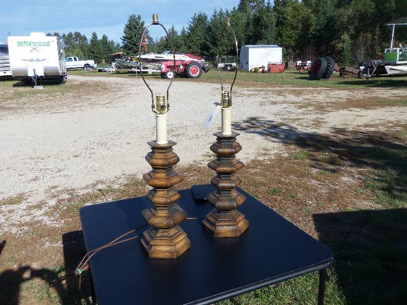 lot 3 image: two wooden lamps