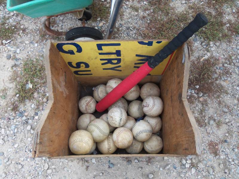 lot 57 image: homemade box, balls, foam bat
