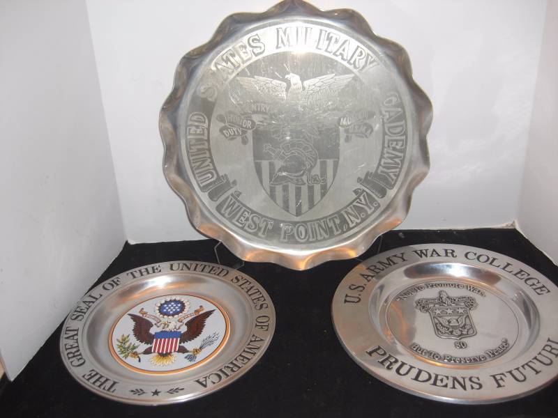 3 Pewter Commemorative Plates US Army War College, West Point, Seal of USA