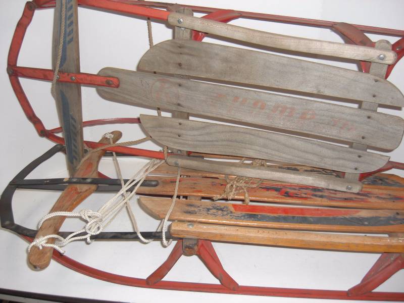 Winter Classics  2 Vintage Wood & Metal Child Size Sled
