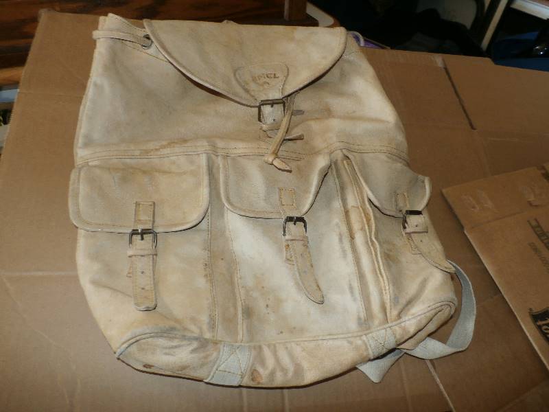 camel cigerettes leather backpack.