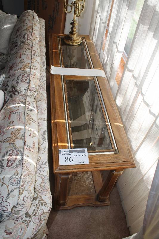 Wooden Table wGlass Insert Includes  Lamp 16� x 56� x 25.5�.