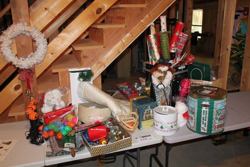 Table Lot of Holiday Decor.
