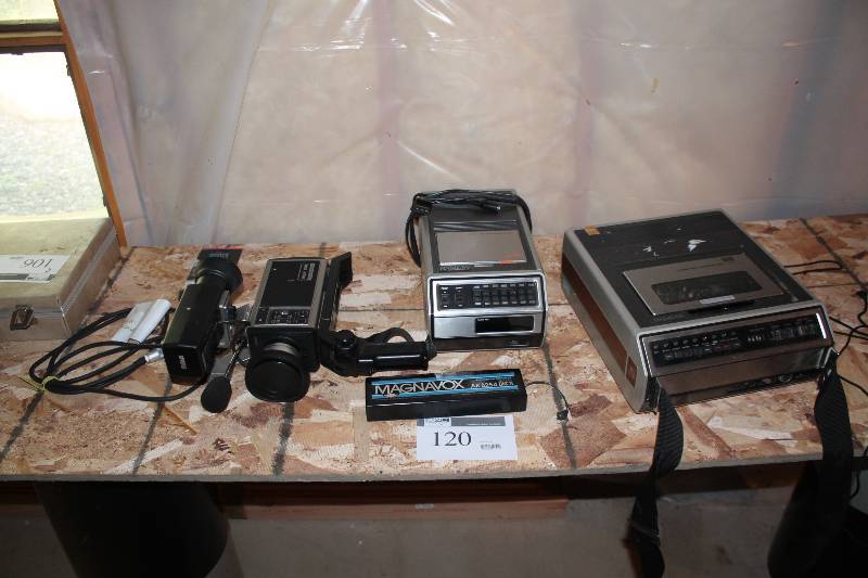 Electronics Lot Including Tape Recorders Video Camera Brief Case And More.