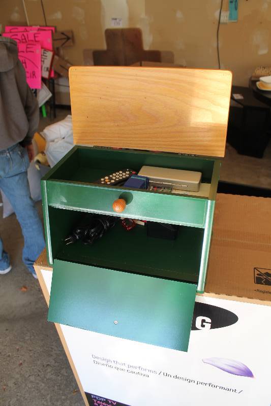 Wooden Storage Cabinet wMultiple Drawers Includes Contents.