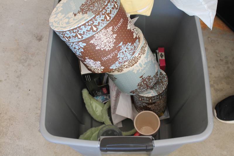 Container Lot Including Decorative Pillow Decorative Containers Delta Hanger And More.