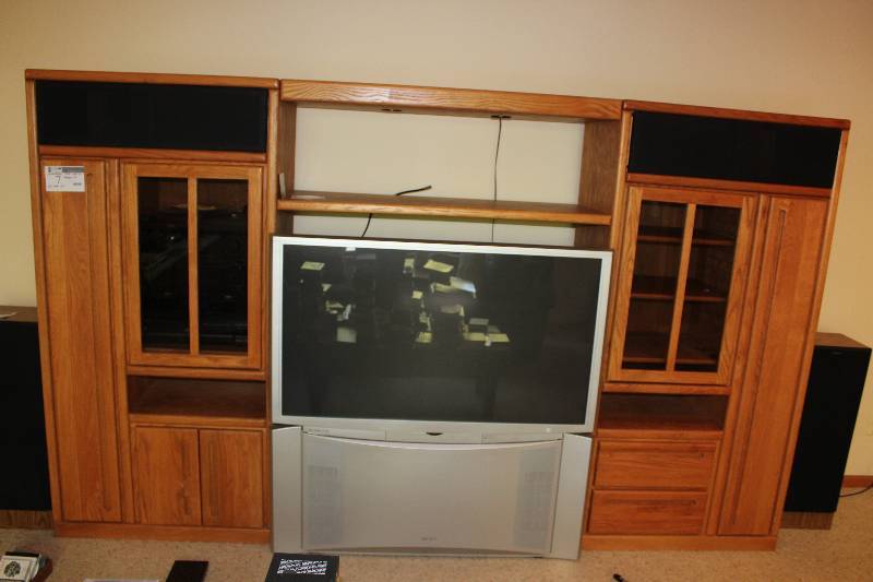 Wooden Entertainment Center w50� Big Screen Television Multiple Shelves & Storage Areas Contents Not Included 119� x 20� x 71�.