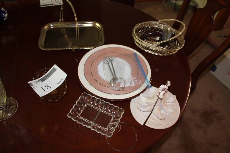 Lot of (11) Including Metal Serving Tray Glass Serving Tray Plate And More.