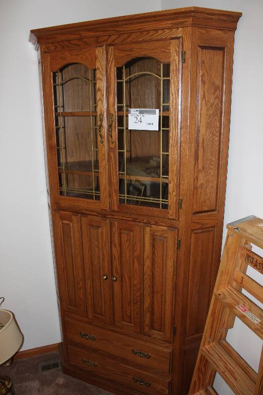 Wooden Cabinet wGlass Double Doors & Lower Storage Compartments 43� x 25� x 80�.