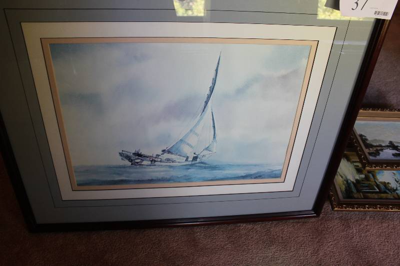 Sailboat Print wWooden Frame & Matting 36� x 29�.