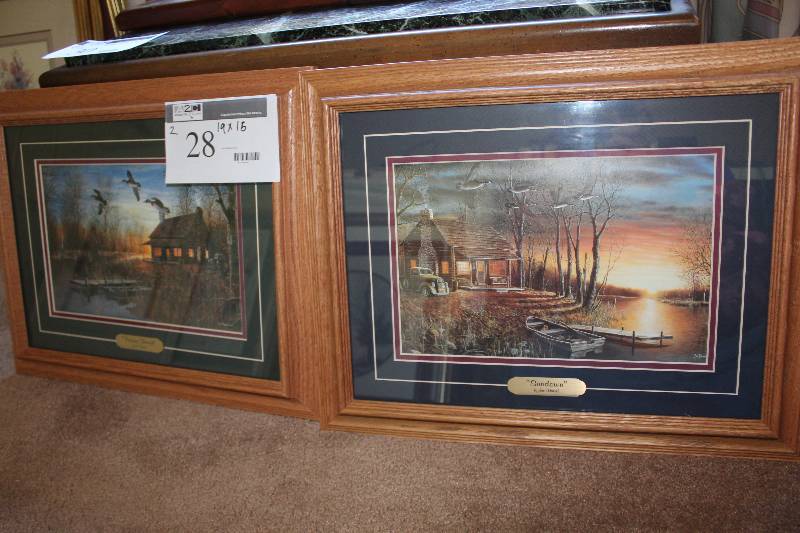 Lot of (2) Decorative Prints wCabin Scenes & Wooden Frames 19� x 16�.