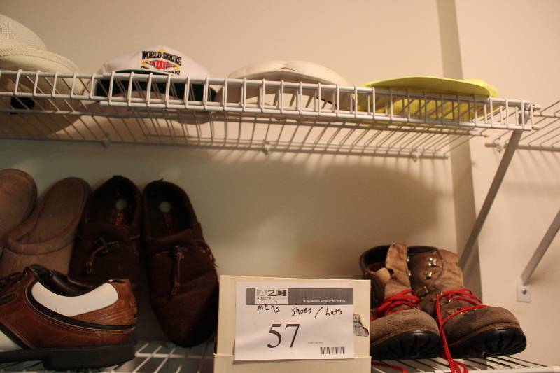 Shelf Lot of Mens Shoes & Hats.