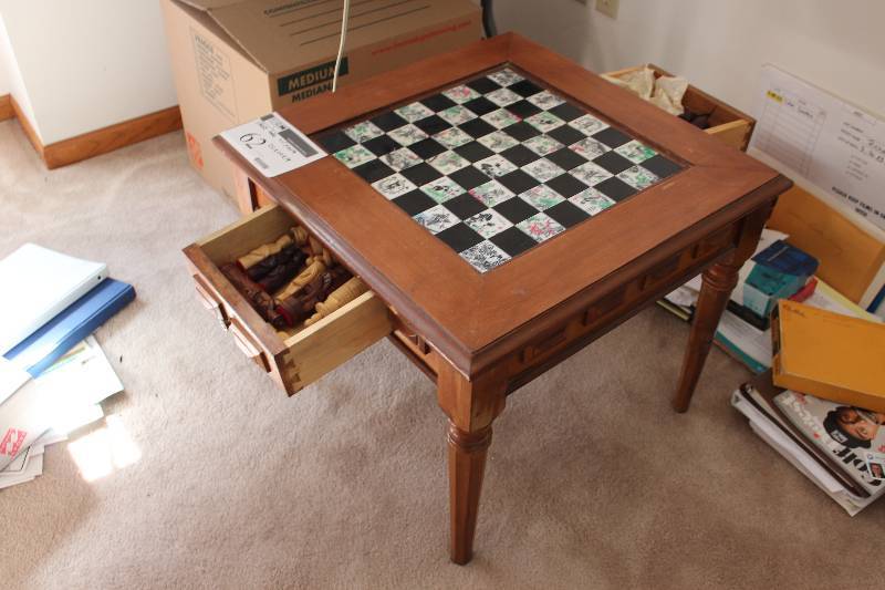 Wooden Chessboard Table wPieces 22� x 22� x 19�.