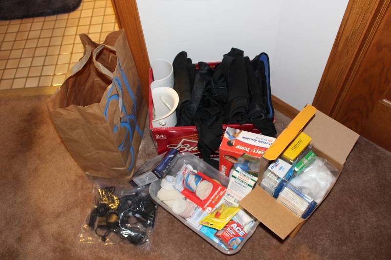 Table Lot Including Smart Temp Hot Cold Pack For Shoulders back Straps Ace Bandages And More.