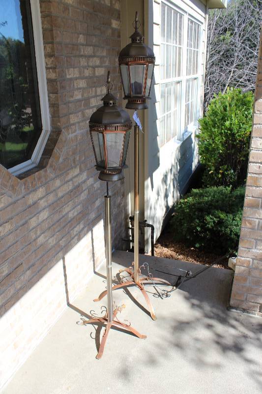 Lot of (2) Decorative Metal Lanterns wStands 73� & 63� Height.