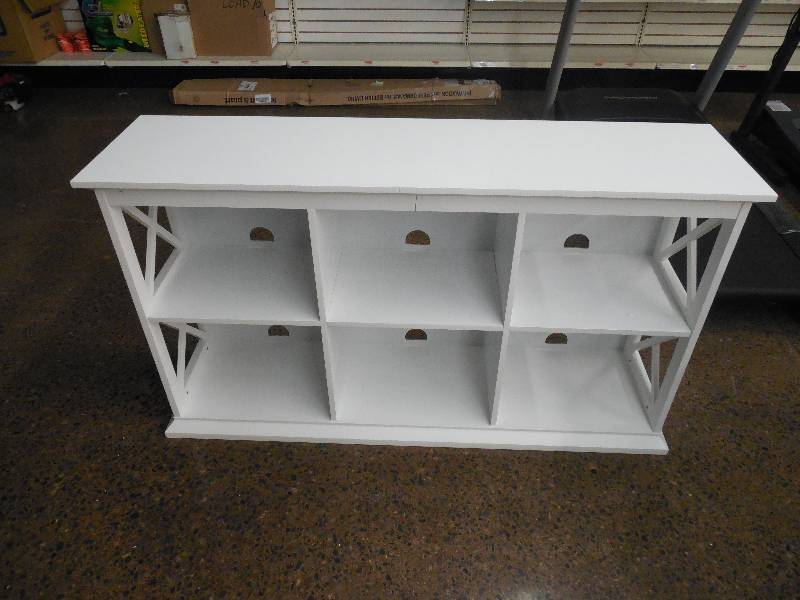 lot 17 image: Belham Living Hampton Console Table Bookcase in White