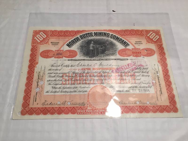 100 SHARES NORTH BUTTE MINING COMPANY - 1905