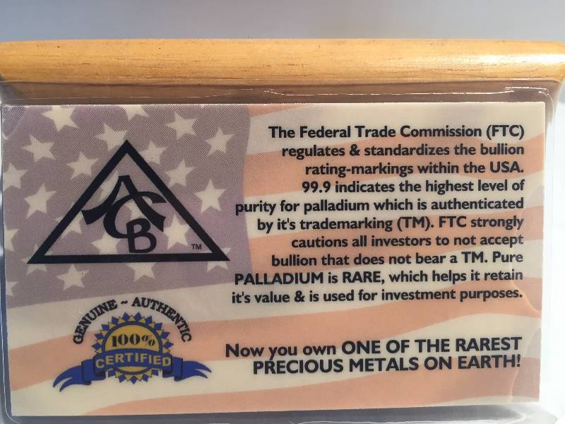 1 GRAIN CERTIFIED PALLADIUM