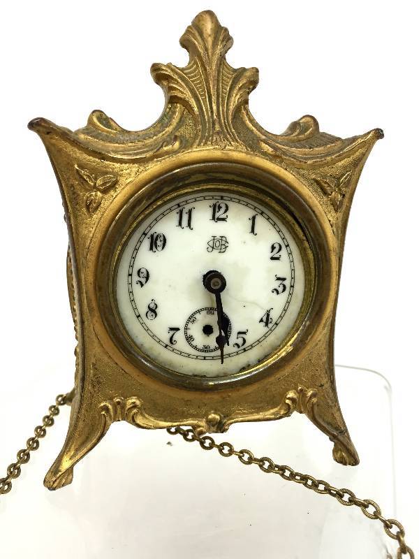 Lot of 2 antique items 1 antique guilt clock and 1 antique hand cross stitched purse