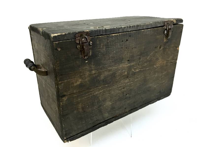 Antique wooden box with old handles and old American flag