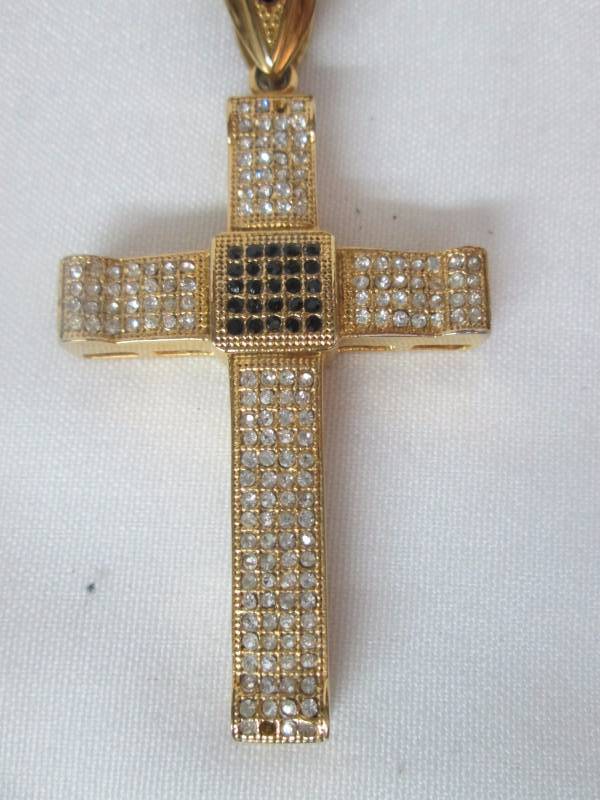 lot 82 image: Stainless Steel Mens Goldtone Cross & Ring Set