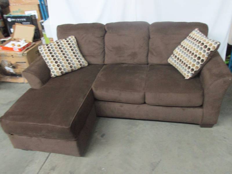 lot 2 image: Ashley Sofa with Chaise - Brown