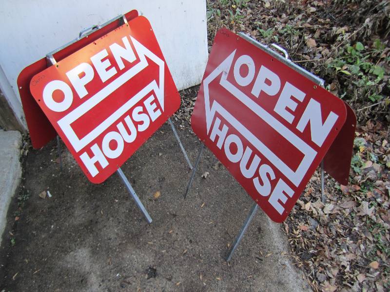 2 Folding open house signs with han...