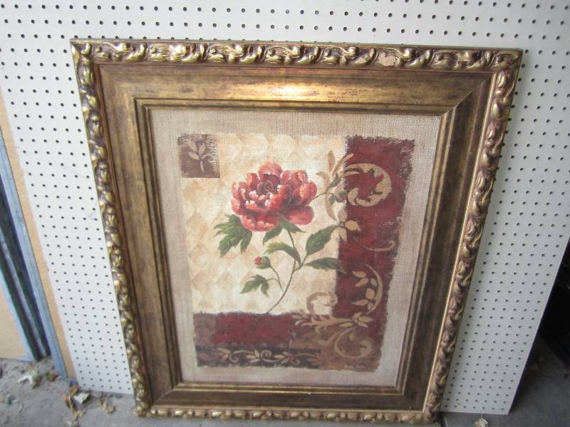 Framed flower print, 31 x 38...