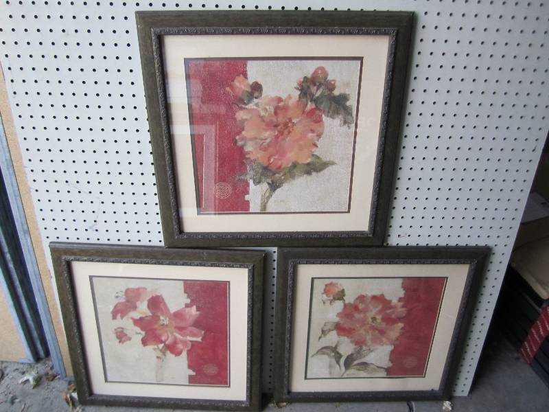 3 framed floral prints, each is 21 ...