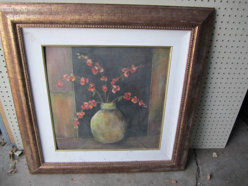 Framed floral print, 32 x 32 inches...