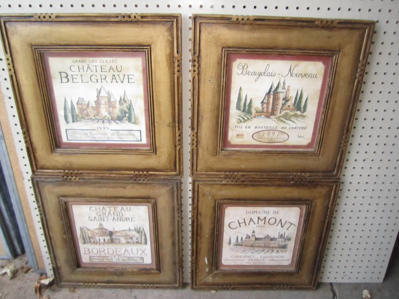 Framed wine prints, each is 17 x 17...