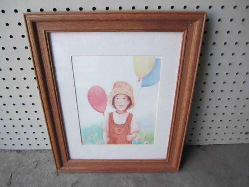 Framed boy with baloons 14 x 17...