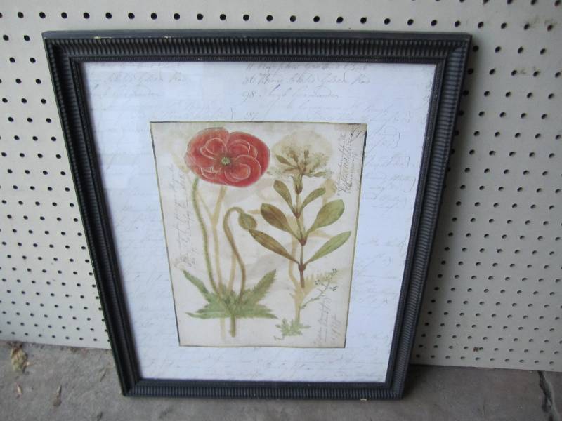 Framed floral print, 32 x 32 inches...