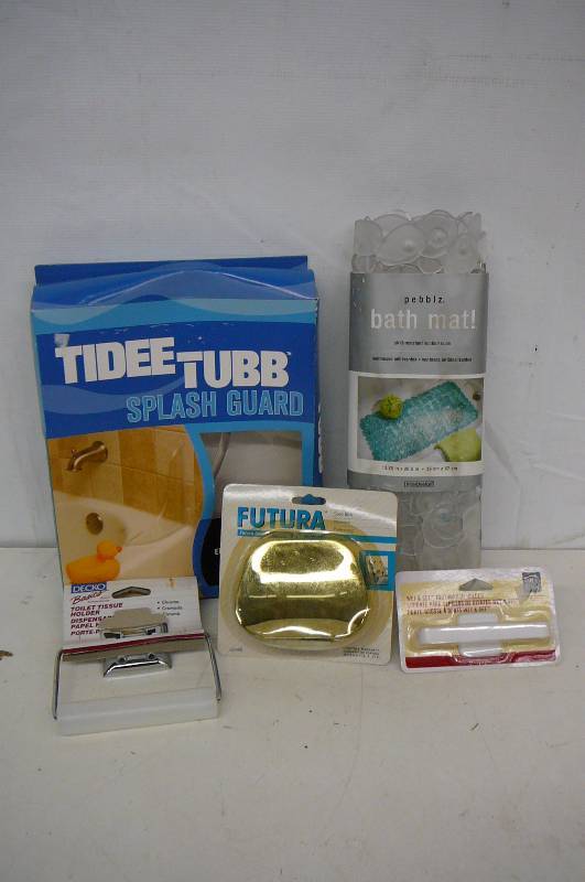 Tub Splash Guard, Bathmat, Soap Dish, Toothbrush Holder, Tissue Holder