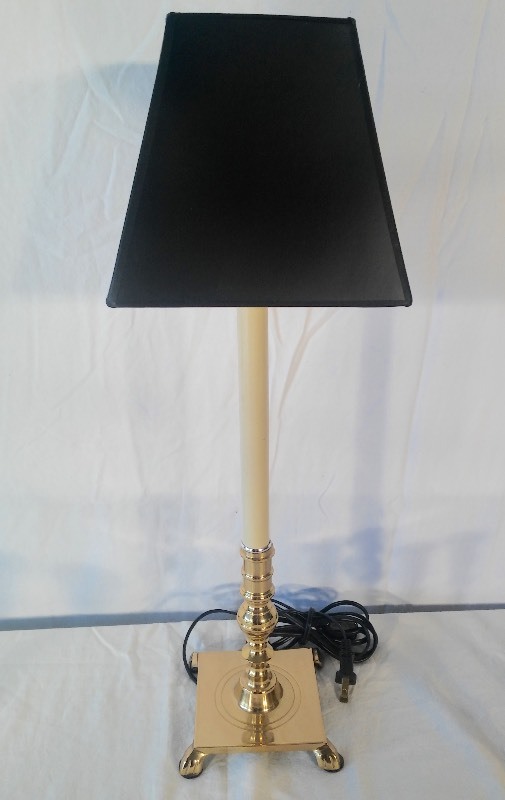 lot 18 image: This Collection consists of Traditional Lamp, (2) set of Brass Candle Holder & Candles