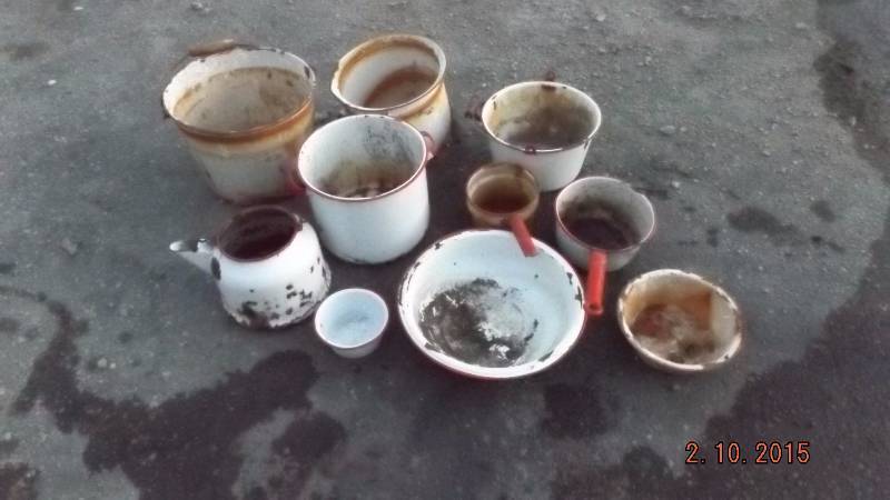White and red enamelware