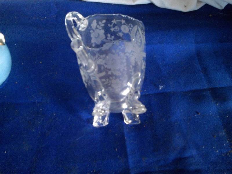 1 vintage creamer 1 small blue pitcher