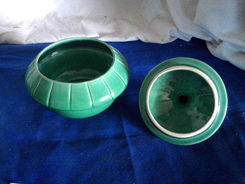 vintage green ish blue dish and cover