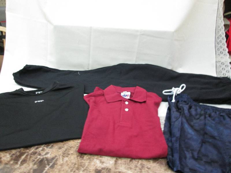 Black sweat pants, blue shorts, Mar...
