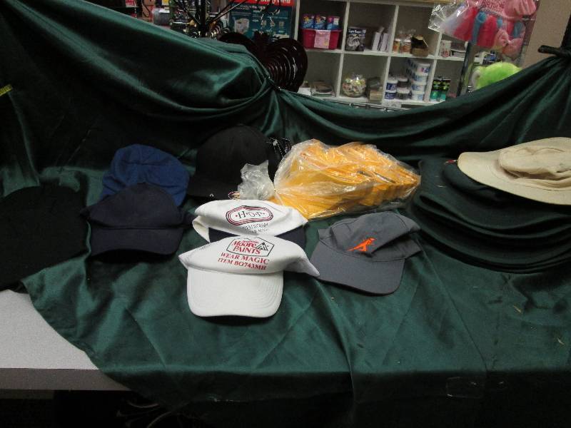 3 Black beanies, 1 dark blue ball c...