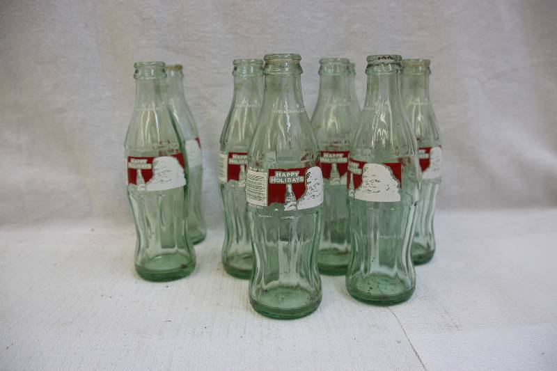 10 Happy Holidays Coca Cola glass bottles