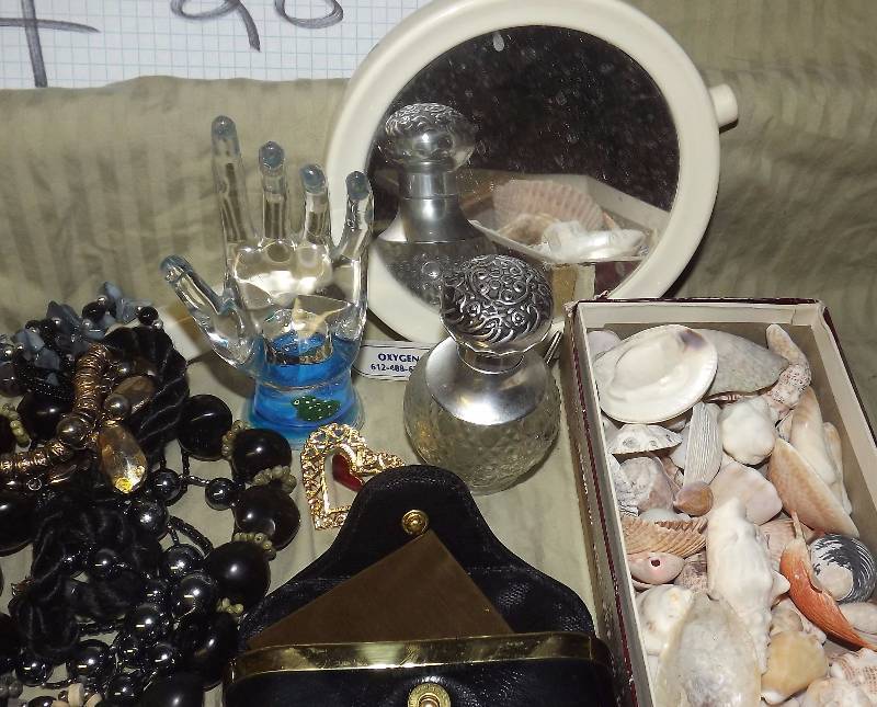 Jewelry, Perfume Bottles, Nail File, Shells & More Lot