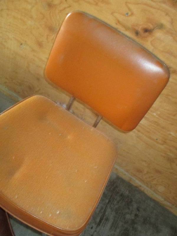 Vintage chair and stool, one leg of...