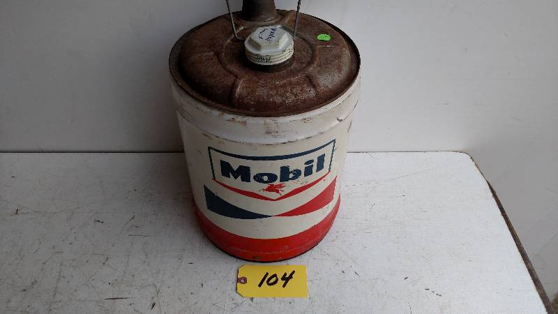 lot 104 image: Mobil Pegasus 5 Gallon Outboard Oil...