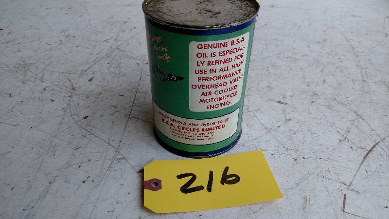 lot 216 image: BSA Motorcycle Oil 1 Quart Can...