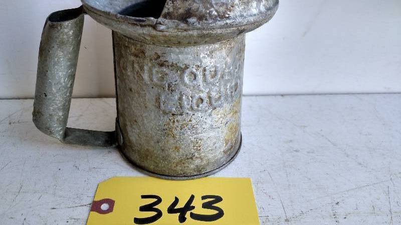 lot 343 image: 1 Quart Galvanized Oil Can...