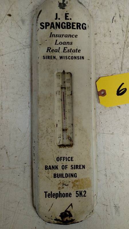 lot 60 image: J.E. Spanberg Thermometer, 5 x 17....