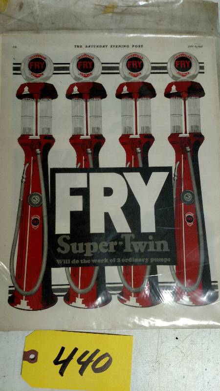 lot 440 image: Fry Super-Twin Gas Pump Ad, 1927...