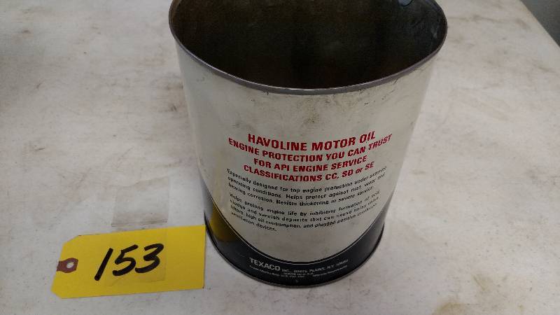 lot 153 image: Texaco Halvoline 1 Gallon Oil Can...