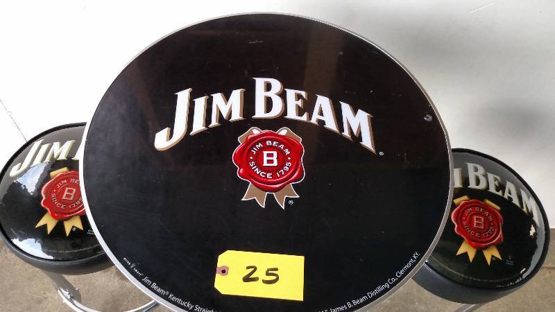 lot 25 image: Jim Beam Pub Table & (2) Stools, Ne...